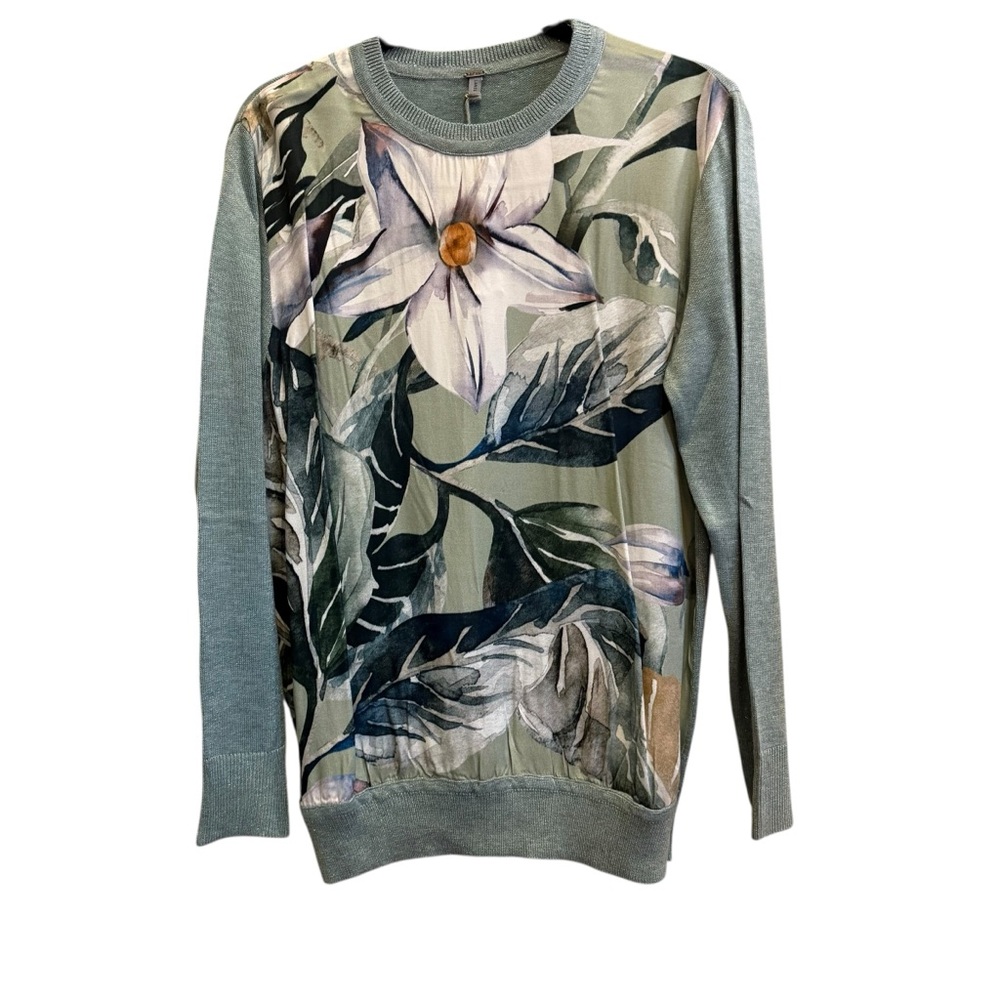 Floral Print Crewneck Sweater in Sage Green